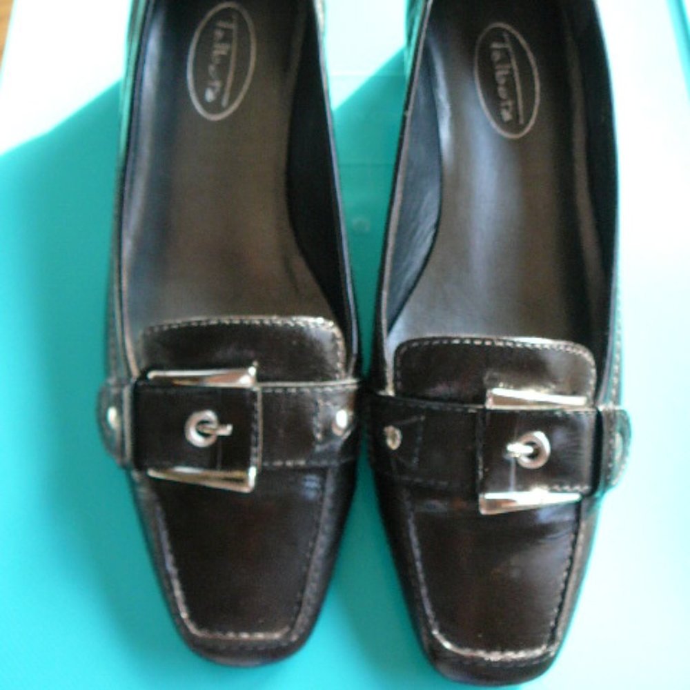 Women's Talbots Bittersweet Black Wedge Heel Shoes with Buckles-Size 7W